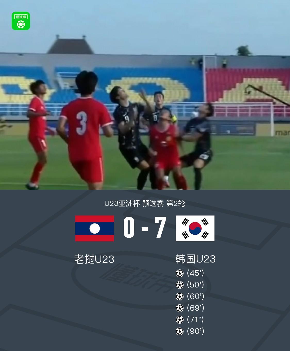 韩国U23 7-0狂胜老挝U23